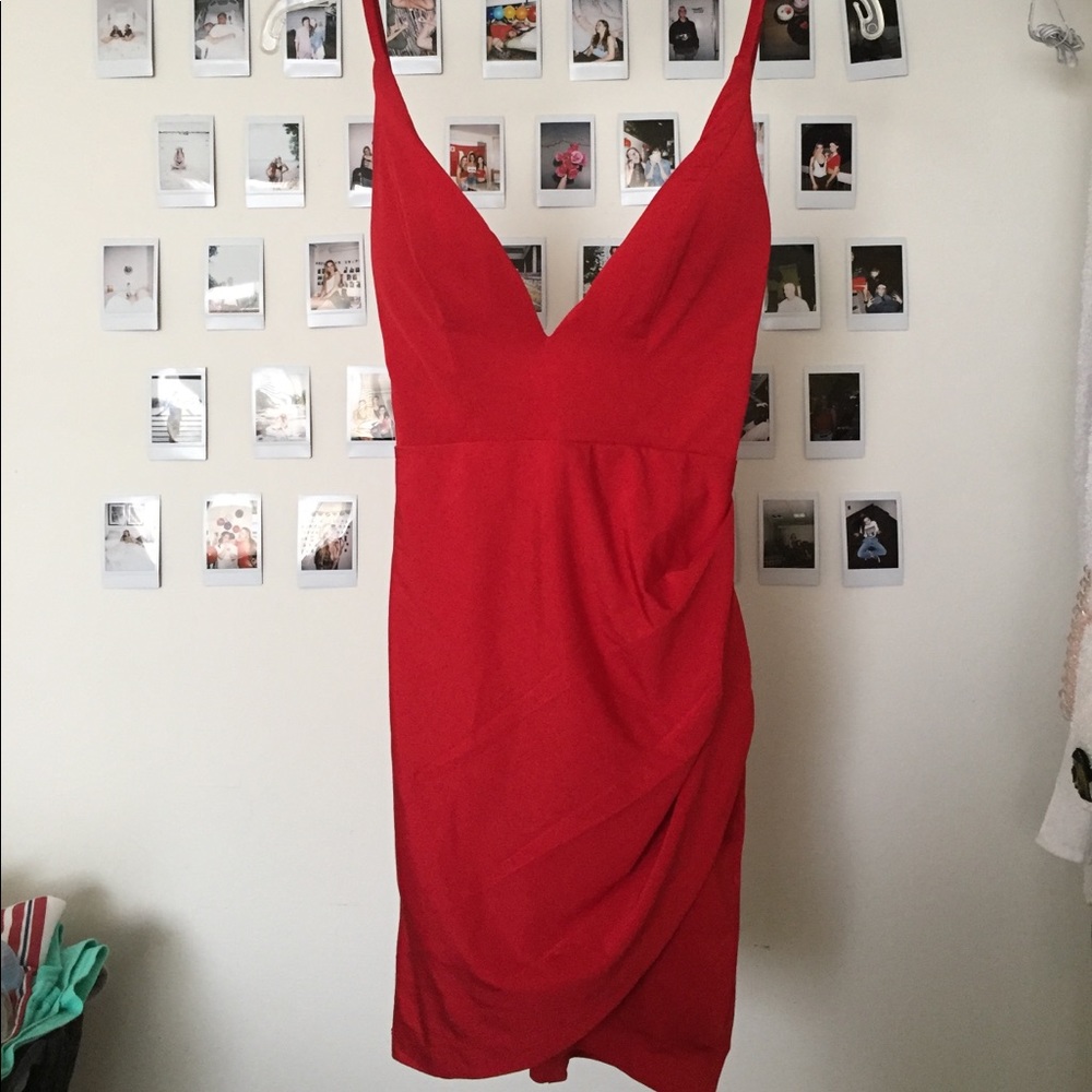 Red Dip-Front Backless Mini Dress